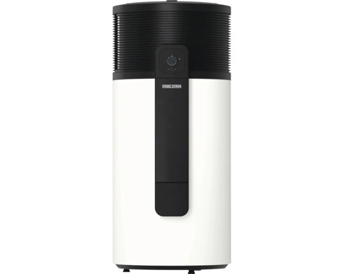 Stiebel Eltron Warmwasser-Wärmepumpe in Weiß und Schwarz mit Stiebel Eltron Logo und Bedienfeld.
