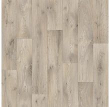 Laminatboden in Eiche-Optik mit natürlicher Holzmaserung und sichtbaren Astlöchern.