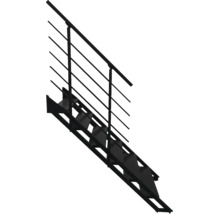 Schwarze Metalltreppe mit Geländer und Handlauf