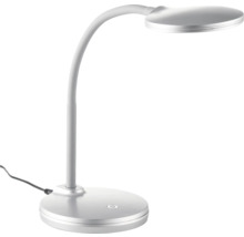LED-Schreibtischleuchte mit flexiblem Hals und rundem Fuß in Silber