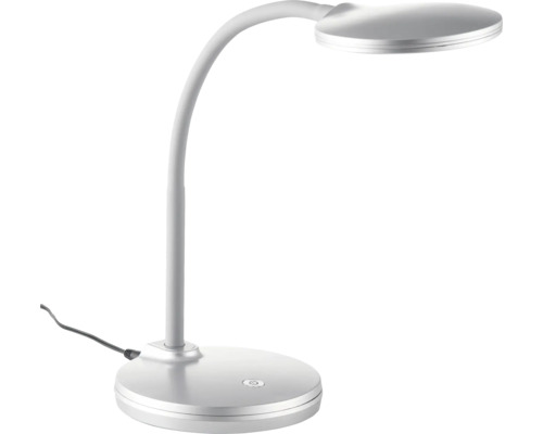 LED-Schreibtischleuchte mit flexiblem Hals und rundem Fuß in Silber