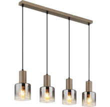 4-flammige Pendelleuchte mit rauchfarbenen Glasschirmen und bronzefarbenem Metallgestell.