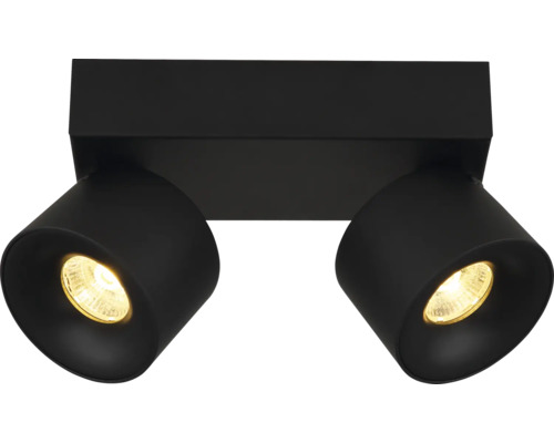 Schwarzer Deckenstrahler mit zwei verstellbaren LED-Spots aus Metall.