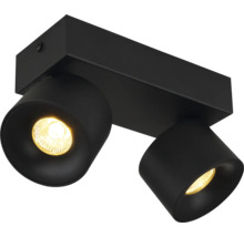 Deckenstrahler 2-flammig aus Metall in Schwarz, rechteckige Basis mit zwei zylindrischen Spots.