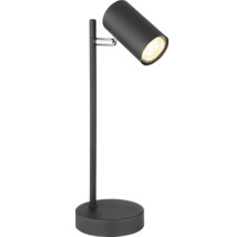 Schwarze Schreibtischlampe aus Metall mit rundem Fuß und verstellbarem Spot.
