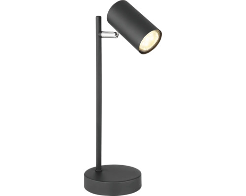 Schwarze Schreibtischlampe aus Metall mit rundem Fuß und verstellbarem Spot.
