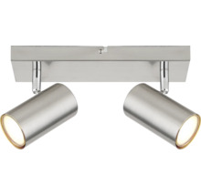 Zweiflammiger Strahler aus Metall in Nickel-Optik mit verstellbaren Spots.