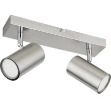 Zweiflammiger Deckenstrahler aus Metall mit verstellbaren Spots in Nickel-Optik.