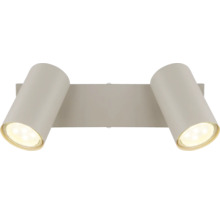 Moderne Wandleuchte aus Metall mit zwei verstellbaren zylindrischen Strahlern.