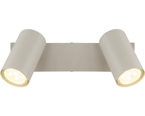 Moderne Wandleuchte aus Metall mit zwei verstellbaren zylindrischen Strahlern.