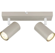 2-flammiger Deckenstrahler in Beige mit verstellbaren, zylindrischen Spotköpfen aus Metall.