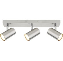Dreiflammiger Deckenstrahler aus Metall mit drei verstellbaren, zylindrischen Spotlights.