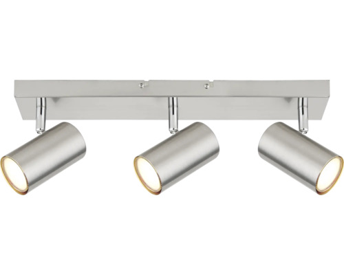 Dreiflammiger Deckenstrahler aus Metall mit drei verstellbaren, zylindrischen Spotlights.