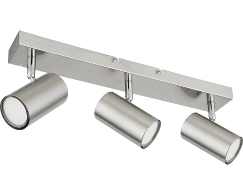 Deckenstrahler 3-flammig aus gebürstetem Metall mit verstellbaren Spots.