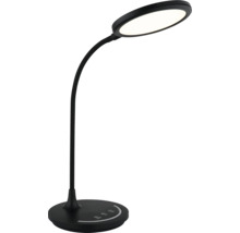 Schwarze LED-Schreibtischlampe mit flexiblem Hals, rundem Kopf und Standfuß mit Touch-Steuerung.
