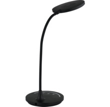 Schwarze LED-Schreibtischleuchte mit flexiblem Hals und rundem Standfuß mit Touch-Bedienung.