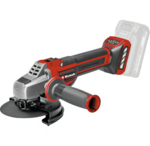 Einhell Akkumulator-Winkelschleifer Professional in Rot und Schwarz mit bürstenlosem Motor, Zusatzhandgriff und Schutzhaube.