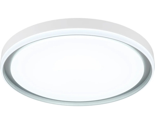 Runde, flache LED-Deckenleuchte in Weiß mit schlichtem Design für eine gleichmäßige Raumbeleuchtung.