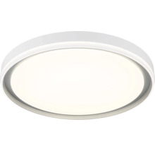 Runde, flache LED-Deckenleuchte in Weiß mit großflächigem Diffusor für gleichmäßiges Licht.