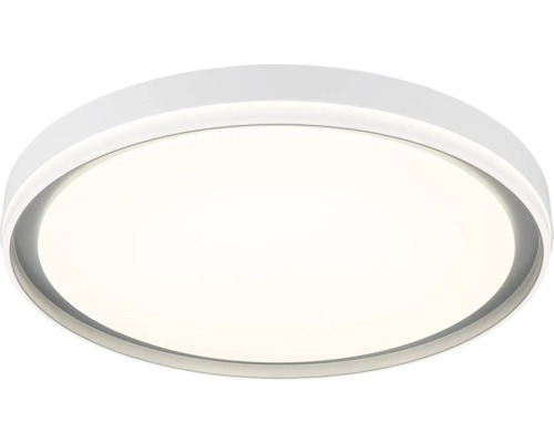 Runde, flache LED-Deckenleuchte in Weiß mit großflächigem Diffusor für gleichmäßiges Licht.