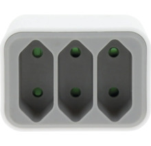 3-fach Steckdosenadapter aus Kunststoff in Weiß und Grau.