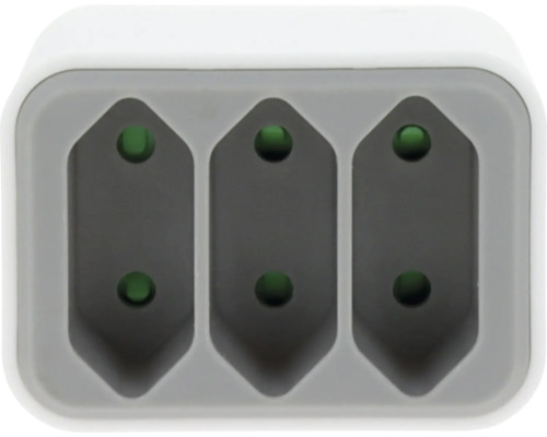 3-fach Steckdosenadapter aus Kunststoff in Weiß und Grau.