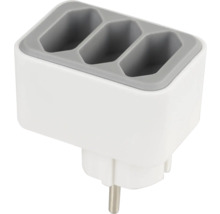 Dreifach-Steckdosenadapter für Eurostecker aus Kunststoff in Weiß und Grau.