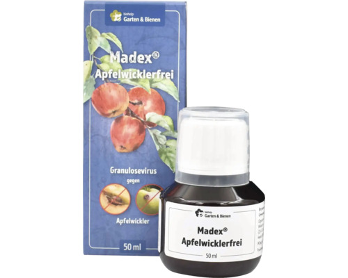 Biohelp Madex Apfelwicklerfrei, biologisches Pflanzenschutzmittel gegen Obstmaden auf Basis von Granuloseviren, 50 Milliliter Flasche mit Packung.