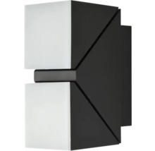 Moderne Wandleuchte für den Außenbereich, geometrisches Design in Schwarz und Weiß aus Metall und Kunststoff.