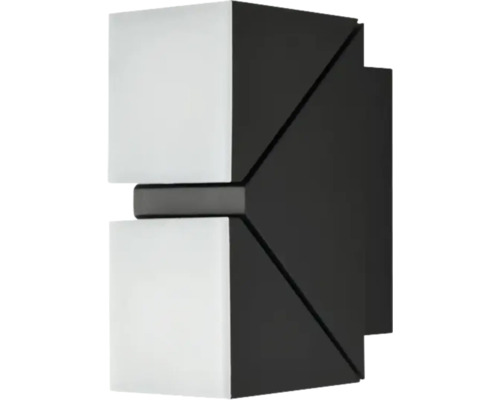 Moderne Wandleuchte für den Außenbereich, geometrisches Design in Schwarz und Weiß aus Metall und Kunststoff.