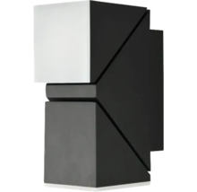 Moderne Außenwandleuchte in Schwarz mit weißem Glaselement, rechteckiges geometrisches Design.