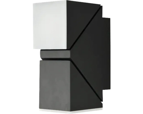 Moderne Außenwandleuchte in Schwarz mit weißem Glaselement, rechteckiges geometrisches Design.