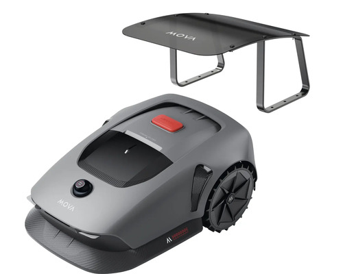 Mova Mähroboter mit passender Ladestation und Überdachung für die Rasenpflege