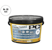 PCI Nanofug Premium Flexfugenmörtel in Weiß Nummer 20 im Kübel, geeignet für alle Fliesen und Naturwerksteine.