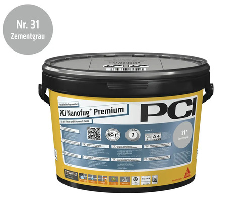 PCI Nanofug Premium Variabler Flexfugenmörtel, Farbe Nummer 31 Zementgrau, im Kübel.