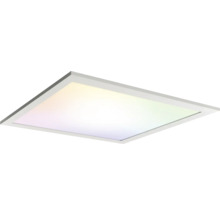 Quadratisches LED-Panel mit weißem Rahmen und flacher Bauweise für gleichmäßige Raumbeleuchtung.