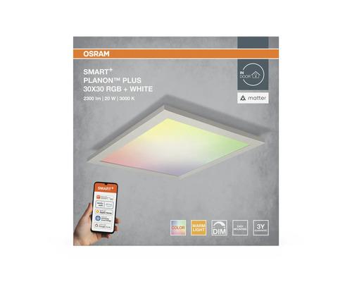 Osram Smart Plus Planon Plus LED-Panel, 30 mal 30 Zentimeter, RGB und Weiß, steuerbar über Smartphone-App.