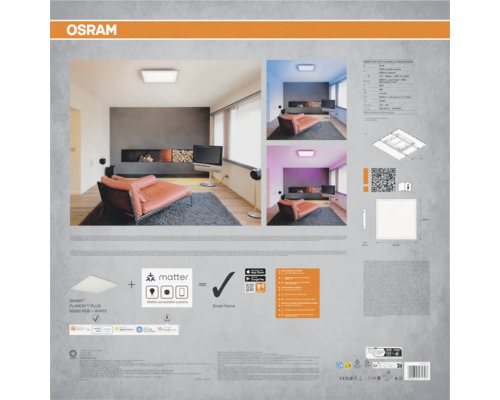 OSRAM SMART PLUS Planon Plus LED Deckenleuchte 60 mal 60 Zentimeter mit RGB und Weißlicht, Matter kompatibel für das Smart Home.