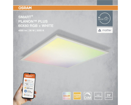 Osram Smart Plus Planon Plus LED-Panel 60 mal 60 Zentimeter mit RGB, warmweißem Licht, Dimmfunktion und App-Steuerung.