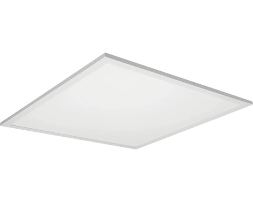 Quadratisches LED-Panel Deckenleuchte mit silberfarbenem Rahmen und weißer Kunststoffoberfläche.