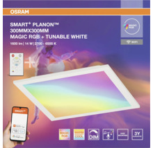 Osram Smart plus Planon LED Panel, quadratisch, 300 mal 300 Millimeter, Magic RGB und Tunable White 2700 bis 6500 Kelvin, App- und Fernsteuerung.