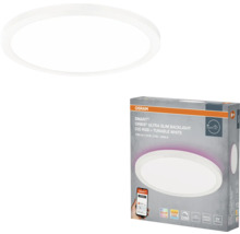 Runde LED Deckenleuchte Osram Smart Plus Orbis Ultra Slim Backlight mit RGB und abstimmbarem Weißlicht inklusive Produktverpackung.