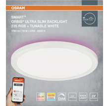 Osram Logo. Smart Plus Orbis Ultra Slim Backlight LED Deckenleuchte, rund, RGB, Tunable White, dimmbar, Hintergrundbeleuchtung, WLAN App Steuerung.