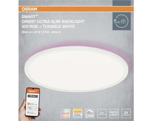 Osram Smart Plus Orbis Ultra Slim Backlight LED Deckenleuchte mit RGB und einstellbarem Weisslicht, steuerbar über Smartphone App oder Sprachbefehl