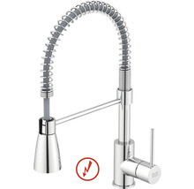 Niederdruck-Spültischarmatur mit Profi-Brause, Spiralfeder und Einhebelmischer, verchromt. KEO Logo.