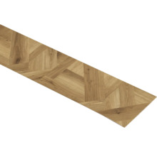 Laminatboden mit geometrischem Muster in Eichenoptik, einzelne Diele.