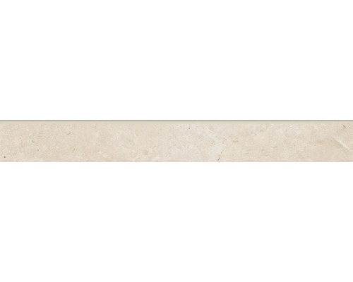 Sockelfliese aus Feinsteinzeug mit Steinoptik, beige, matte Oberfläche.