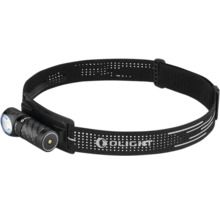 Olight LED Stirnlampe in Schwarz mit verstellbarem perforiertem Kopfband.