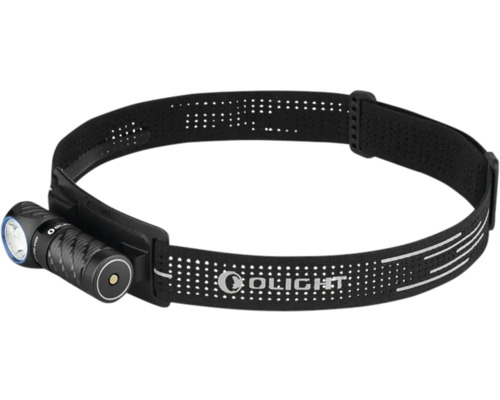 Olight LED Stirnlampe in Schwarz mit verstellbarem perforiertem Kopfband.