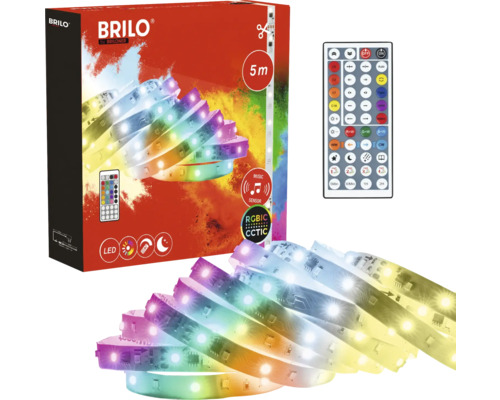 Brilo LED-Streifen 5 Meter, RGBIC und einstellbares weißes Licht, Musiksensor und Fernbedienung.